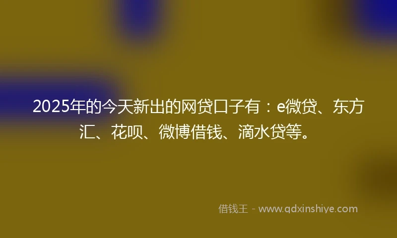 2025年的今天新出的网贷口子有：e微贷、东方汇、花呗、微博借钱、滴水贷等。