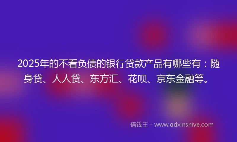 2025年的不看负债的银行贷款产品有哪些有：随身贷、人人贷、东方汇、花呗、京东金融等。