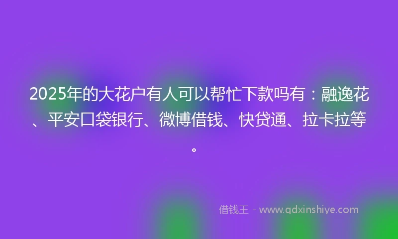2025年的大花户有人可以帮忙下款吗有：融逸花、平安口袋银行、微博借钱、快贷通、拉卡拉等。