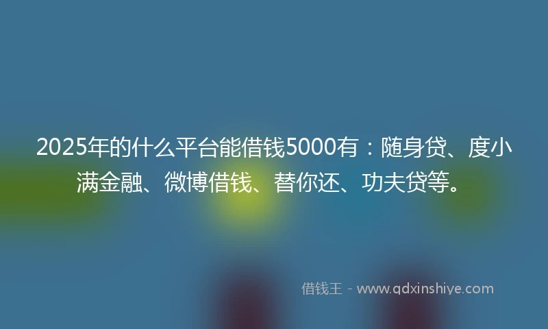 2025年的什么平台能借钱5000有：随身贷、度小满金融、微博借钱、替你还、功夫贷等。