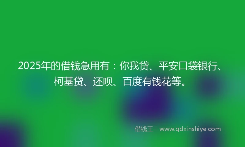 2025年的借钱急用有：你我贷、平安口袋银行、柯基贷、还呗、百度有钱花等。