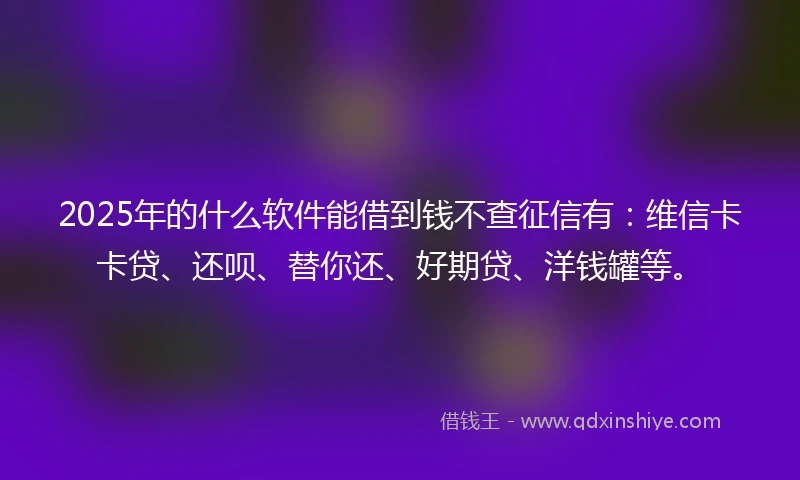 2025年的什么软件能借到钱不查征信有：维信卡卡贷、还呗、替你还、好期贷、洋钱罐等。