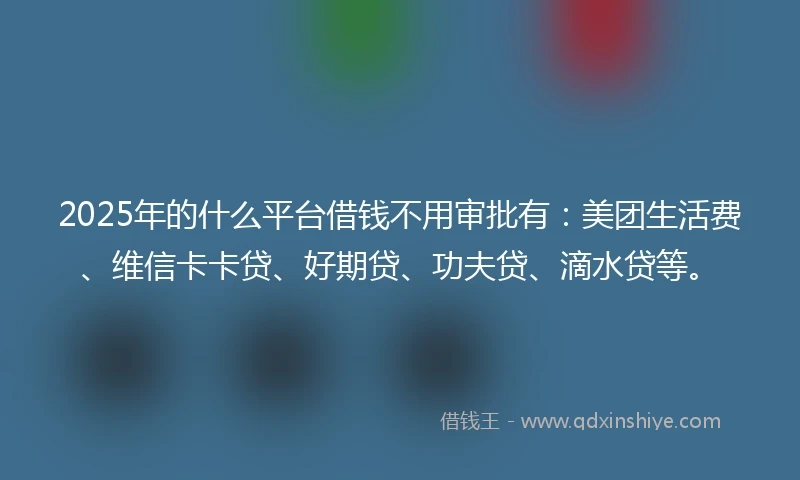 2025年的什么平台借钱不用审批有：美团生活费、维信卡卡贷、好期贷、功夫贷、滴水贷等。