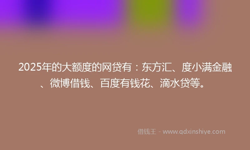 2025年的大额度的网贷有：东方汇、度小满金融、微博借钱、百度有钱花、滴水贷等。