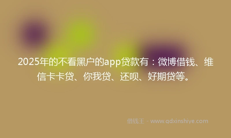 2025年的不看黑户的app贷款有：微博借钱、维信卡卡贷、你我贷、还呗、好期贷等。