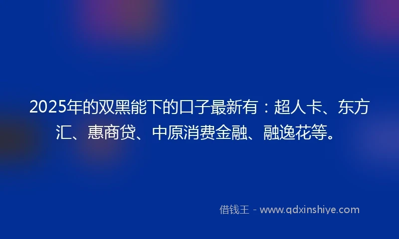 2025年的双黑能下的口子最新有：超人卡、东方汇、惠商贷、中原消费金融、融逸花等。