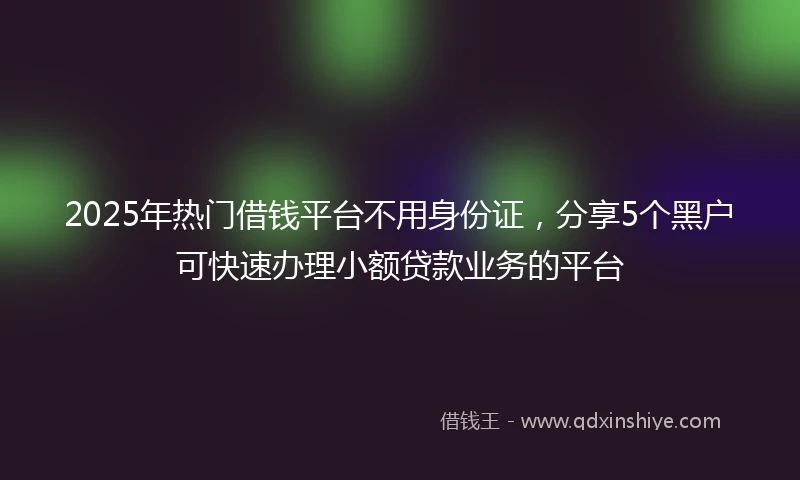 2025年热门借钱平台不用身份证，分享5个黑户可快速办理小额贷款业务的平台