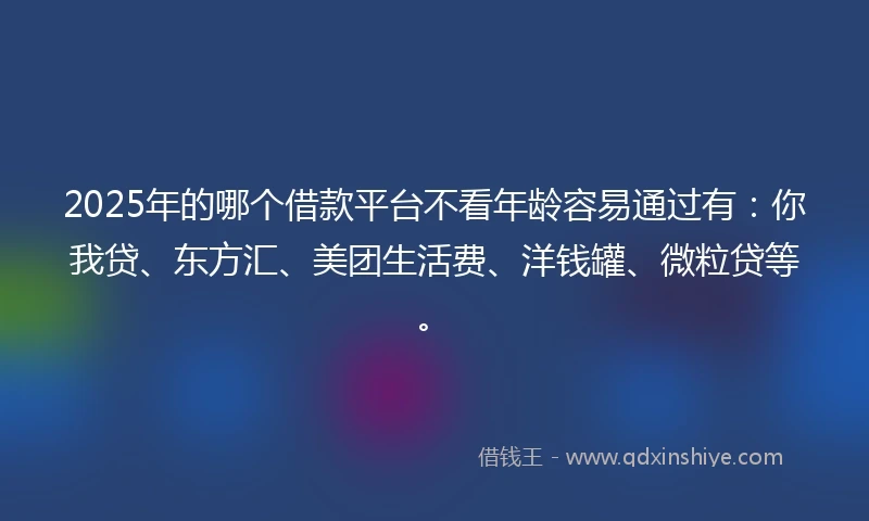 2025年的哪个借款平台不看年龄容易通过有：你我贷、东方汇、美团生活费、洋钱罐、微粒贷等。