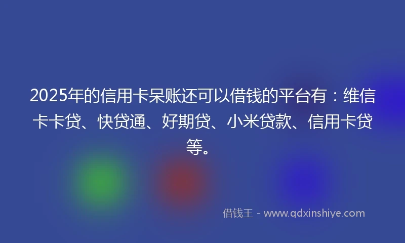 2025年的信用卡呆账还可以借钱的平台有：维信卡卡贷、快贷通、好期贷、小米贷款、信用卡贷等。