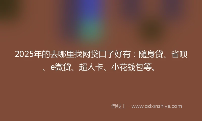 2025年的去哪里找网贷口子好有：随身贷、省呗、e微贷、超人卡、小花钱包等。