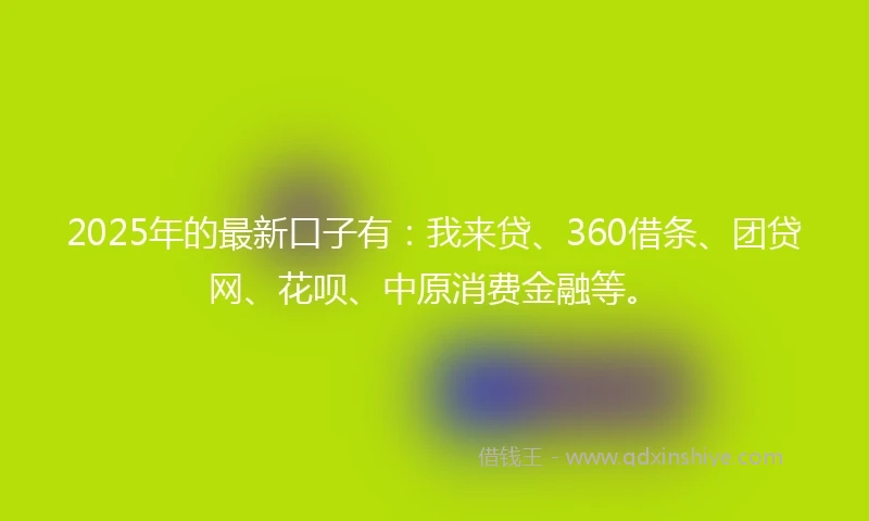 2025年的最新口子有：我来贷、360借条、团贷网、花呗、中原消费金融等。