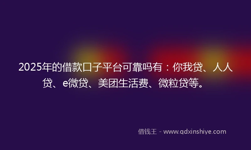 2025年的借款口子平台可靠吗有：你我贷、人人贷、e微贷、美团生活费、微粒贷等。
