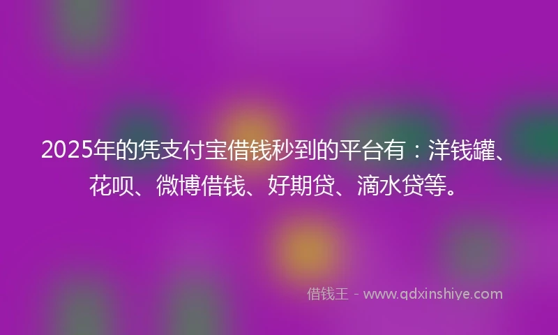 2025年的凭支付宝借钱秒到的平台有：洋钱罐、花呗、微博借钱、好期贷、滴水贷等。