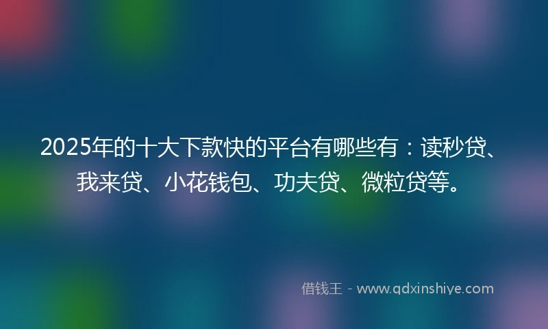 2025年的十大下款快的平台有哪些有：读秒贷、我来贷、小花钱包、功夫贷、微粒贷等。