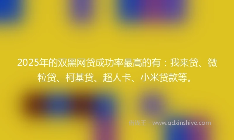 2025年的双黑网贷成功率最高的有：我来贷、微粒贷、柯基贷、超人卡、小米贷款等。