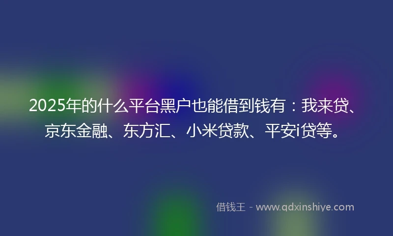 2025年的什么平台黑户也能借到钱有：我来贷、京东金融、东方汇、小米贷款、平安i贷等。