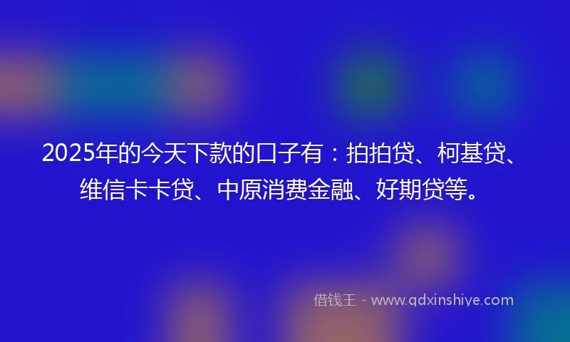 2025年的今天下款的口子有：拍拍贷、柯基贷、维信卡卡贷、中原消费金融、好期贷等。