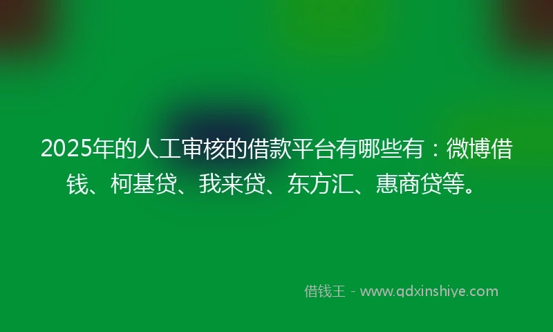 2025年的人工审核的借款平台有哪些有：微博借钱、柯基贷、我来贷、东方汇、惠商贷等。