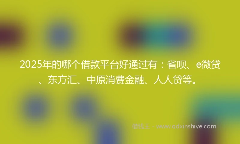 2025年的哪个借款平台好通过有：省呗、e微贷、东方汇、中原消费金融、人人贷等。
