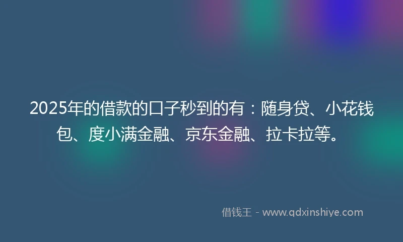 2025年的借款的口子秒到的有：随身贷、小花钱包、度小满金融、京东金融、拉卡拉等。