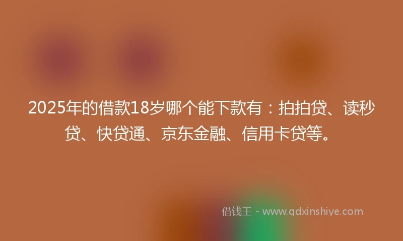 2025年的借款18岁哪个能下款有：拍拍贷、读秒贷、快贷通、京东金融、信用卡贷等。