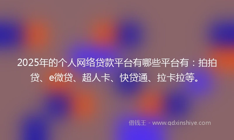 2025年的个人网络贷款平台有哪些平台有:拍拍贷、e微贷、超人卡、快贷通、拉卡拉等。