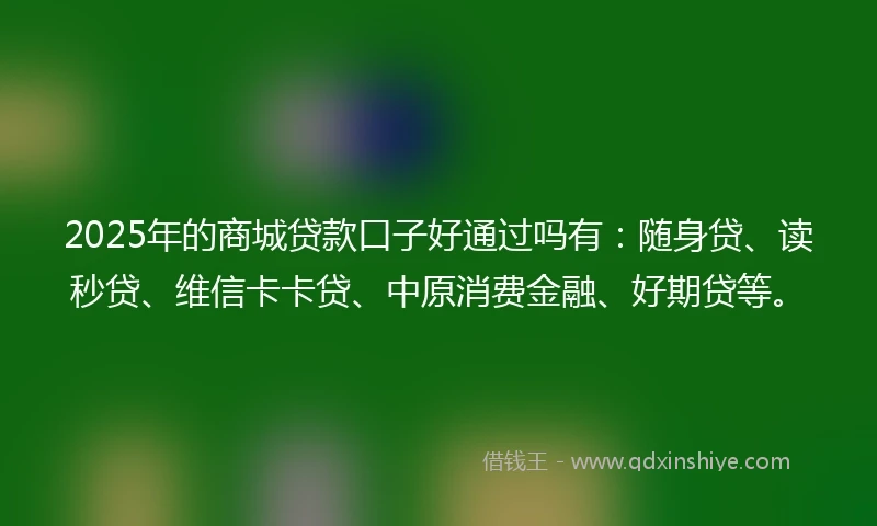 2025年的商城贷款口子好通过吗有：随身贷、读秒贷、维信卡卡贷、中原消费金融、好期贷等。