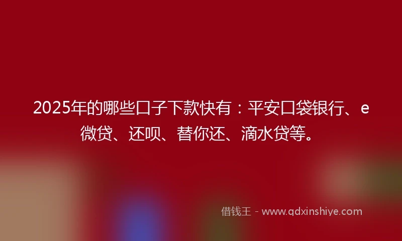 2025年的哪些口子下款快有：平安口袋银行、e微贷、还呗、替你还、滴水贷等。