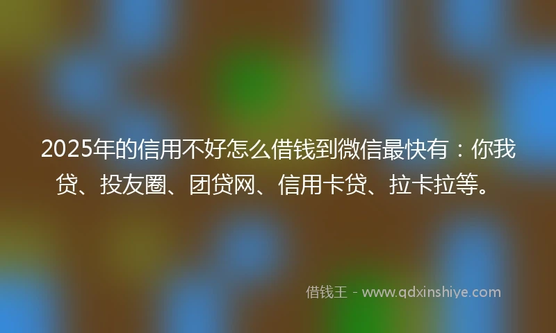 2025年的信用不好怎么借钱到微信最快有：你我贷、投友圈、团贷网、信用卡贷、拉卡拉等。