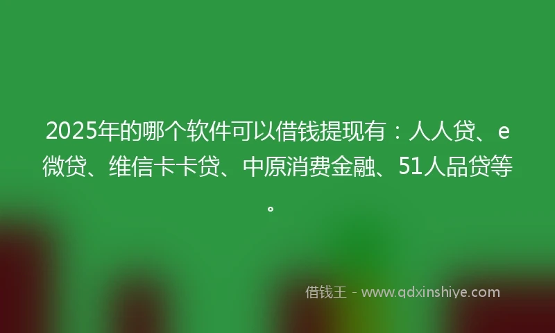 2025年的哪个软件可以借钱提现有：人人贷、e微贷、维信卡卡贷、中原消费金融、51人品贷等。