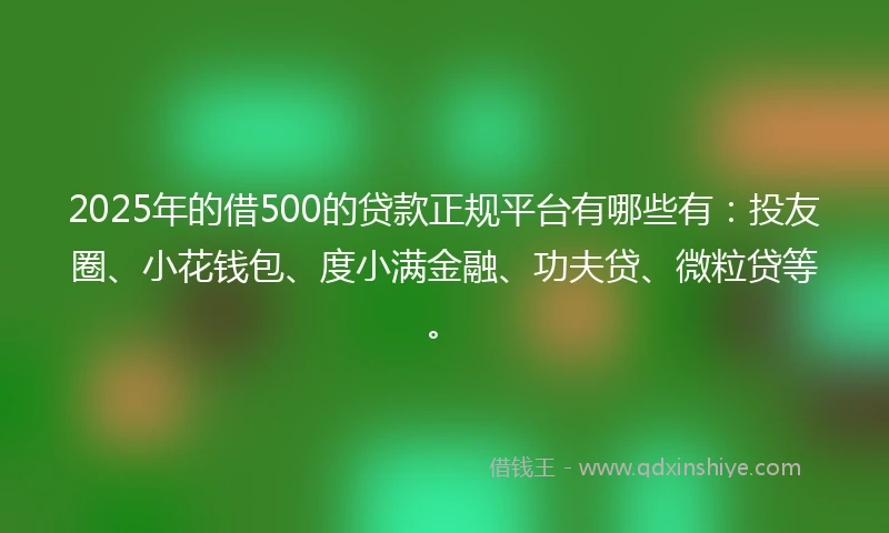 2025年的借500的贷款正规平台有哪些有：投友圈、小花钱包、度小满金融、功夫贷、微粒贷等。