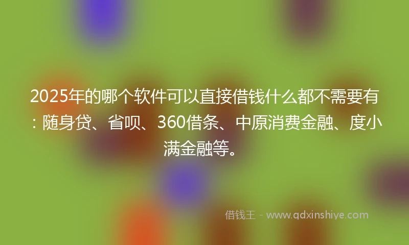2025年的哪个软件可以直接借钱什么都不需要有：随身贷、省呗、360借条、中原消费金融、度小满金融等。