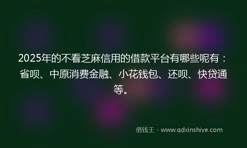 2025年的不看芝麻信用的借款平台有哪些呢有：省呗、中原消费金融、小花钱包、还呗、快贷通等。