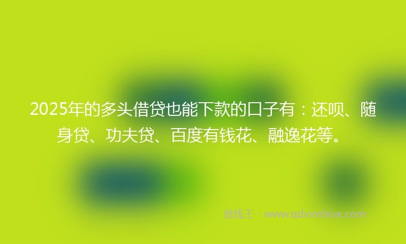 2025年的多头借贷也能下款的口子有：还呗、随身贷、功夫贷、百度有钱花、融逸花等。