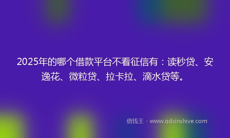 2025年的哪个借款平台不看征信有：读秒贷、安逸花、微粒贷、拉卡拉、滴水贷等。