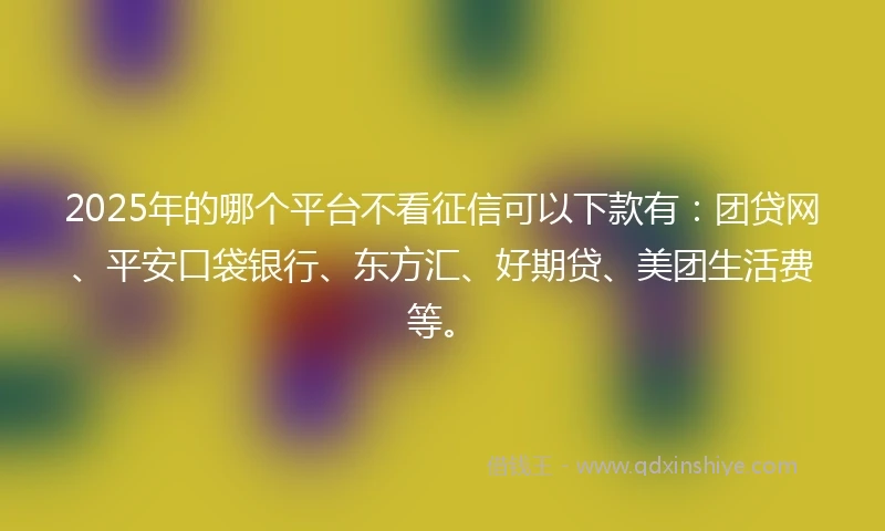 2025年的哪个平台不看征信可以下款有：团贷网、平安口袋银行、东方汇、好期贷、美团生活费等。