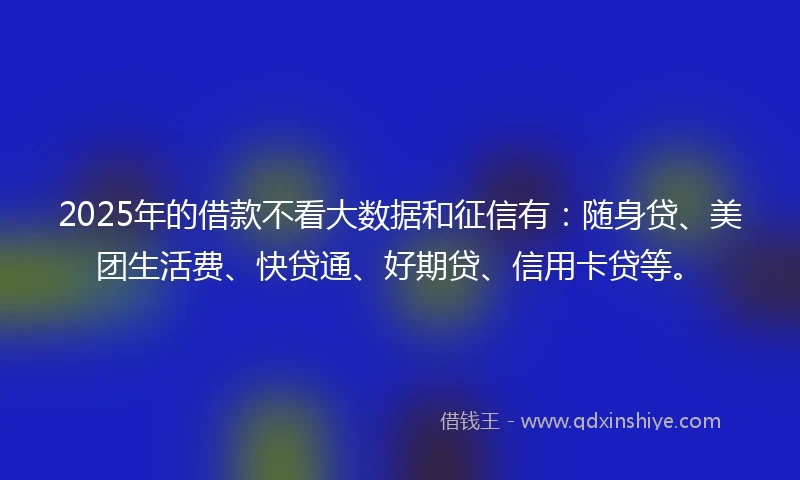 2025年的借款不看大数据和征信有：随身贷、美团生活费、快贷通、好期贷、信用卡贷等。