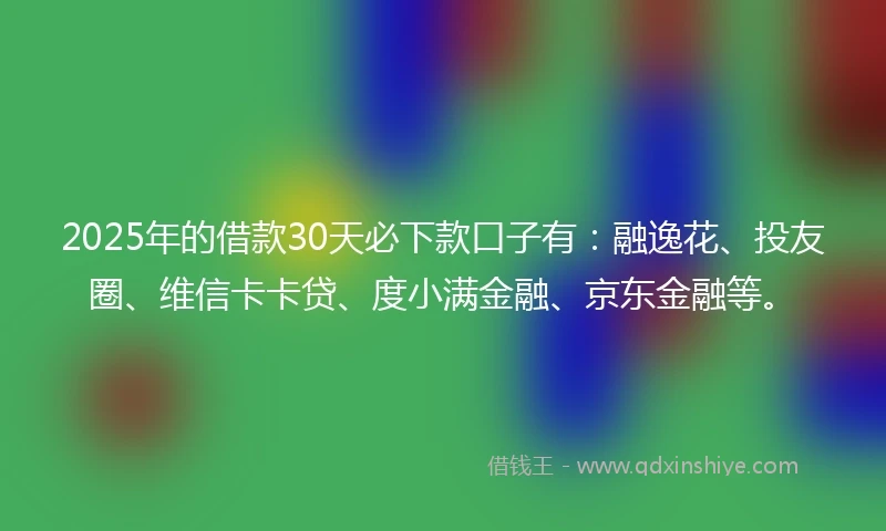 2025年的借款30天必下款口子有：融逸花、投友圈、维信卡卡贷、度小满金融、京东金融等。
