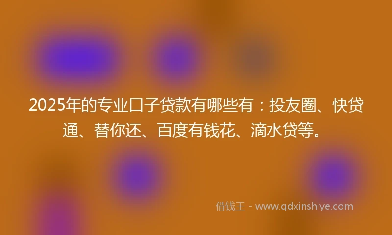 2025年的专业口子贷款有哪些有：投友圈、快贷通、替你还、百度有钱花、滴水贷等。