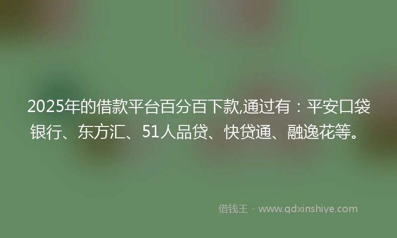 2025年的借款平台百分百下款,通过有：平安口袋银行、东方汇、51人品贷、快贷通、融逸花等。