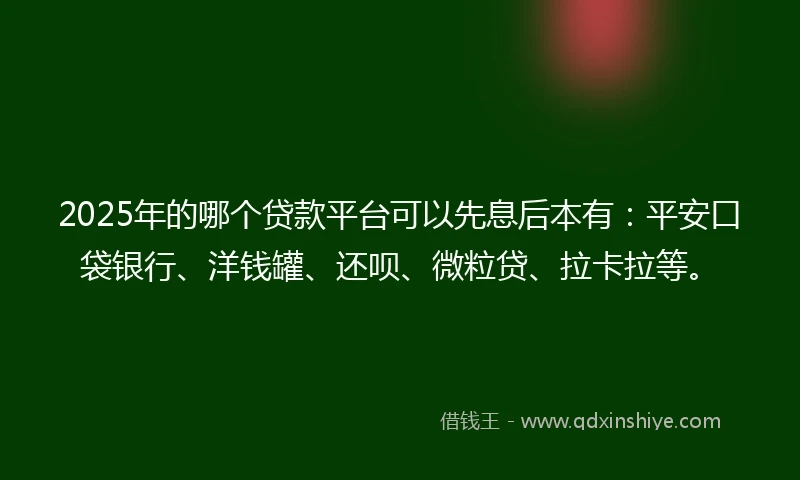 2025年的哪个贷款平台可以先息后本有：平安口袋银行、洋钱罐、还呗、微粒贷、拉卡拉等。