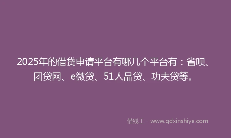 2025年的借贷申请平台有哪几个平台有:省呗、团贷网、e微贷、51人品贷、功夫贷等。