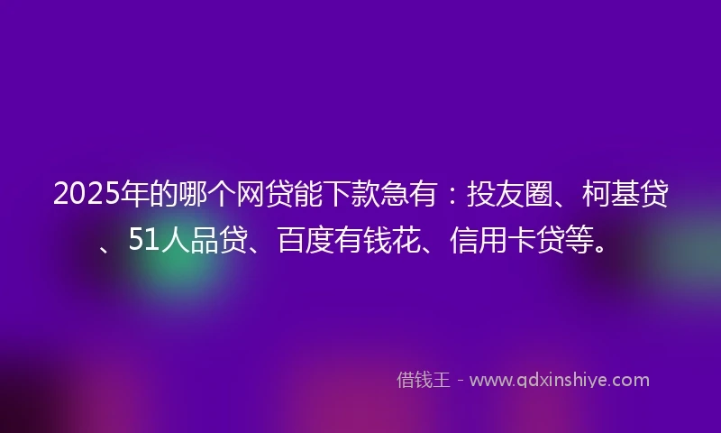 2025年的哪个网贷能下款急有:投友圈、柯基贷、51人品贷、百度有钱花、信用卡贷等。