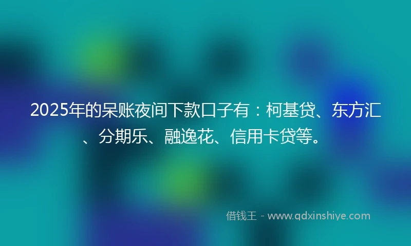 2025年的呆账夜间下款口子有：柯基贷、东方汇、分期乐、融逸花、信用卡贷等。
