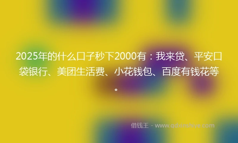 2025年的什么口子秒下2000有：我来贷、平安口袋银行、美团生活费、小花钱包、百度有钱花等。