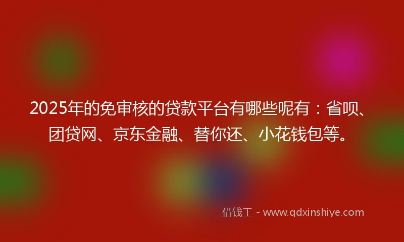 2025年的免审核的贷款平台有哪些呢有：省呗、团贷网、京东金融、替你还、小花钱包等。