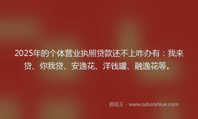 2025年的个体营业执照贷款还不上咋办有:我来贷、你我贷、安逸花、洋钱罐、融逸花等。