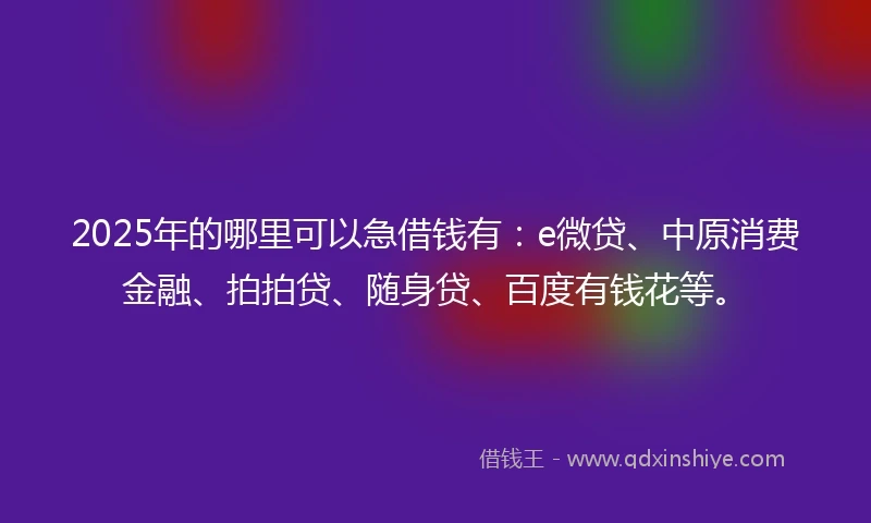 2025年的哪里可以急借钱有：e微贷、中原消费金融、拍拍贷、随身贷、百度有钱花等。