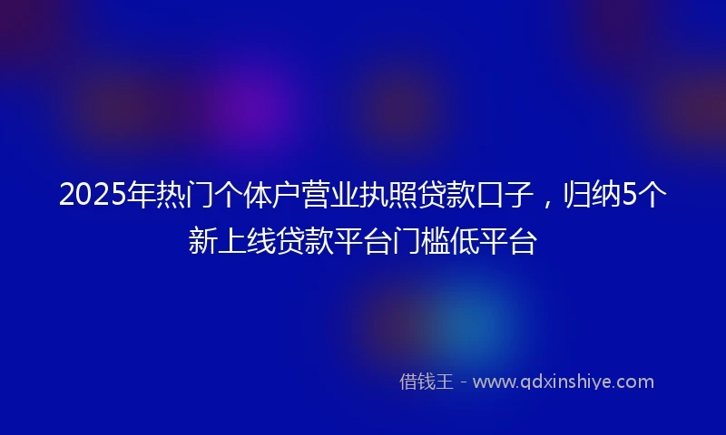 2025年热门个体户营业执照贷款口子，归纳5个新上线贷款平台门槛低平台