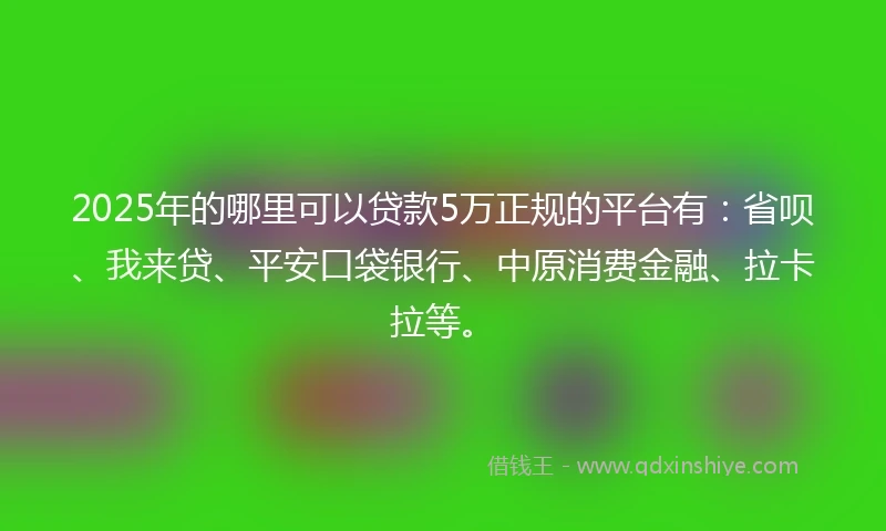 2025年的哪里可以贷款5万正规的平台有：省呗、我来贷、平安口袋银行、中原消费金融、拉卡拉等。